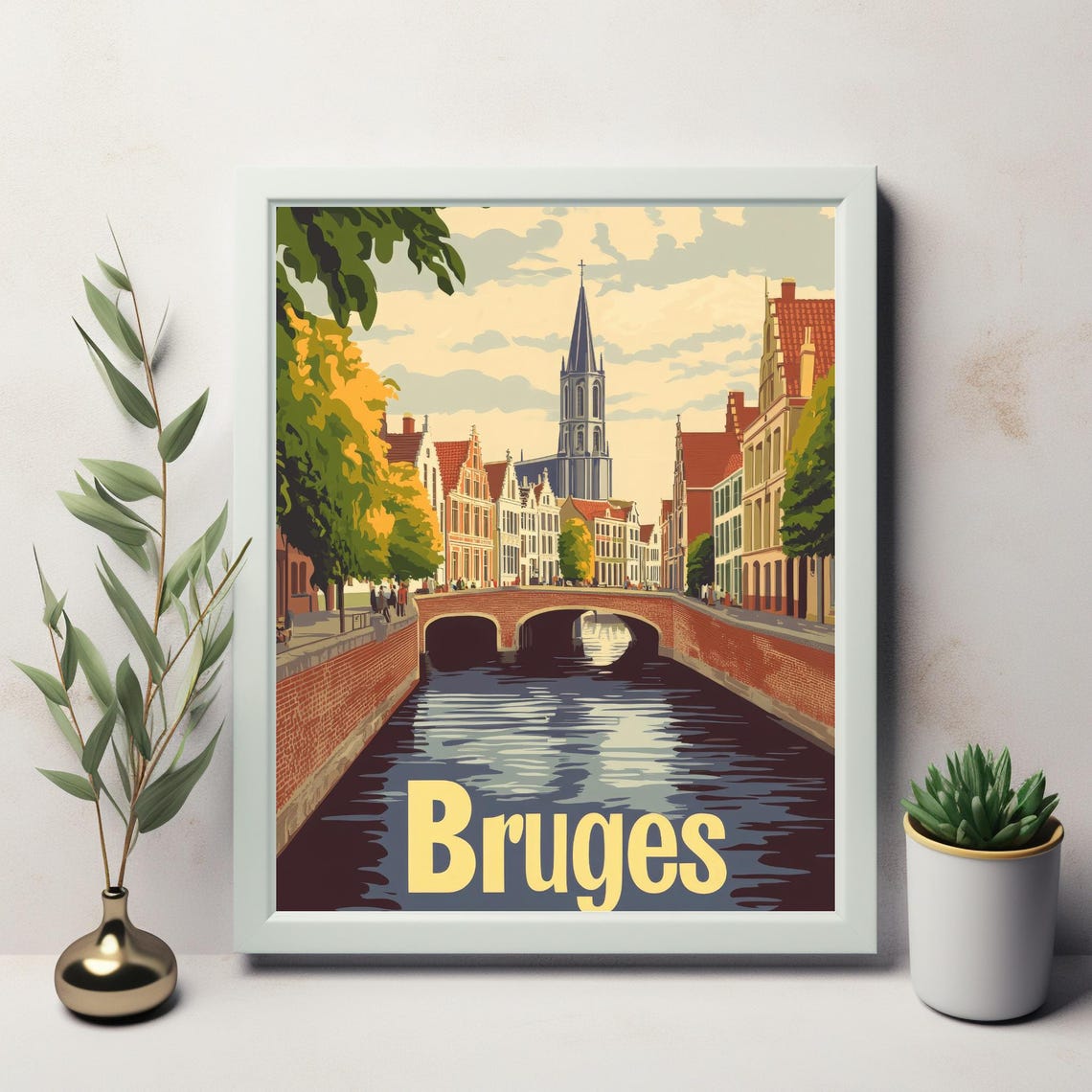 Vintage Bruges Canal Scene Serene Reflections And Charming Architecture In Retro Travel Poster Style - Image 3