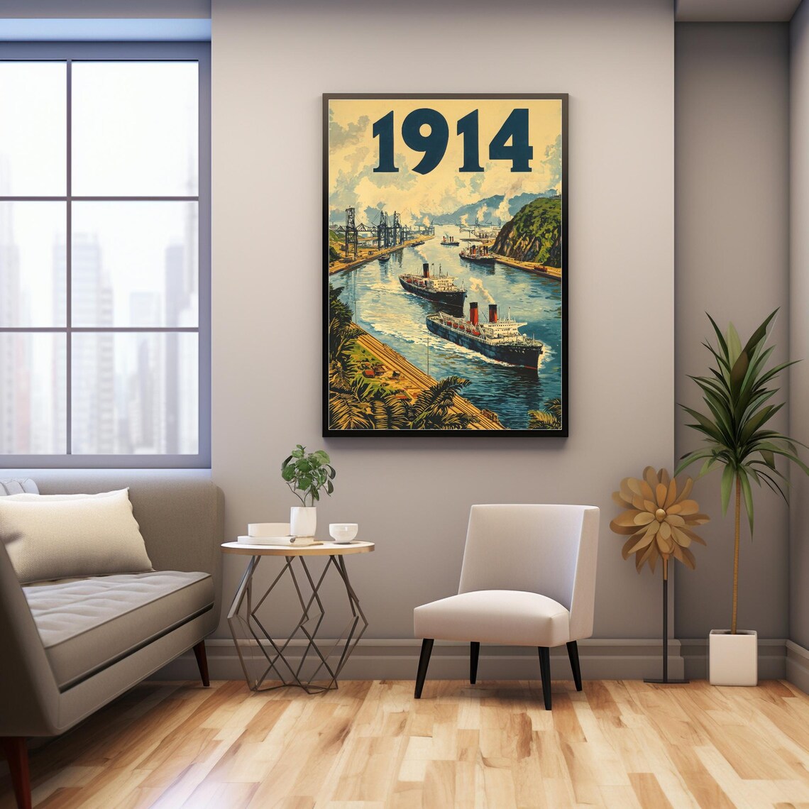 1914 Vintage Waterway Scene, Tropical Landscape Art Print - Image 2