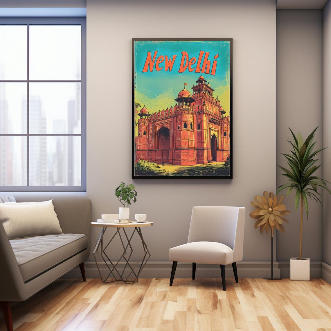 Vibrant Retro Travel Art Of New Delhis Iconic Architecture Wall Art - Image 3