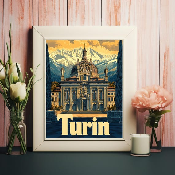 Turin A Grand Architectural Tribute With Snow Capped Mountains In Vintage Colors Wall Art For Instant