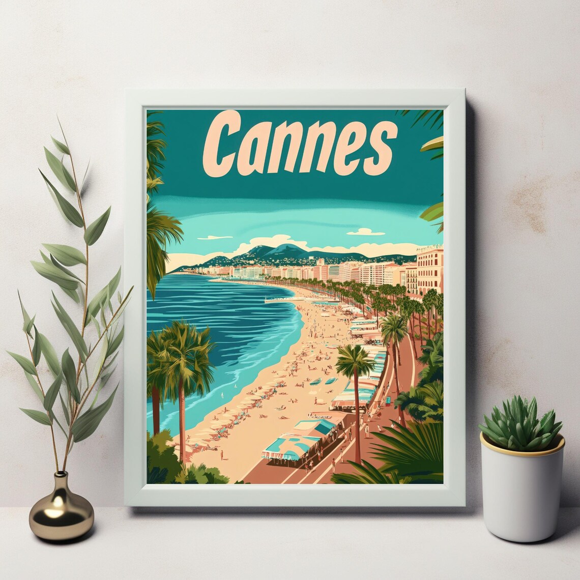 Cannes Coastal Escape, Retro Art Deco Style
