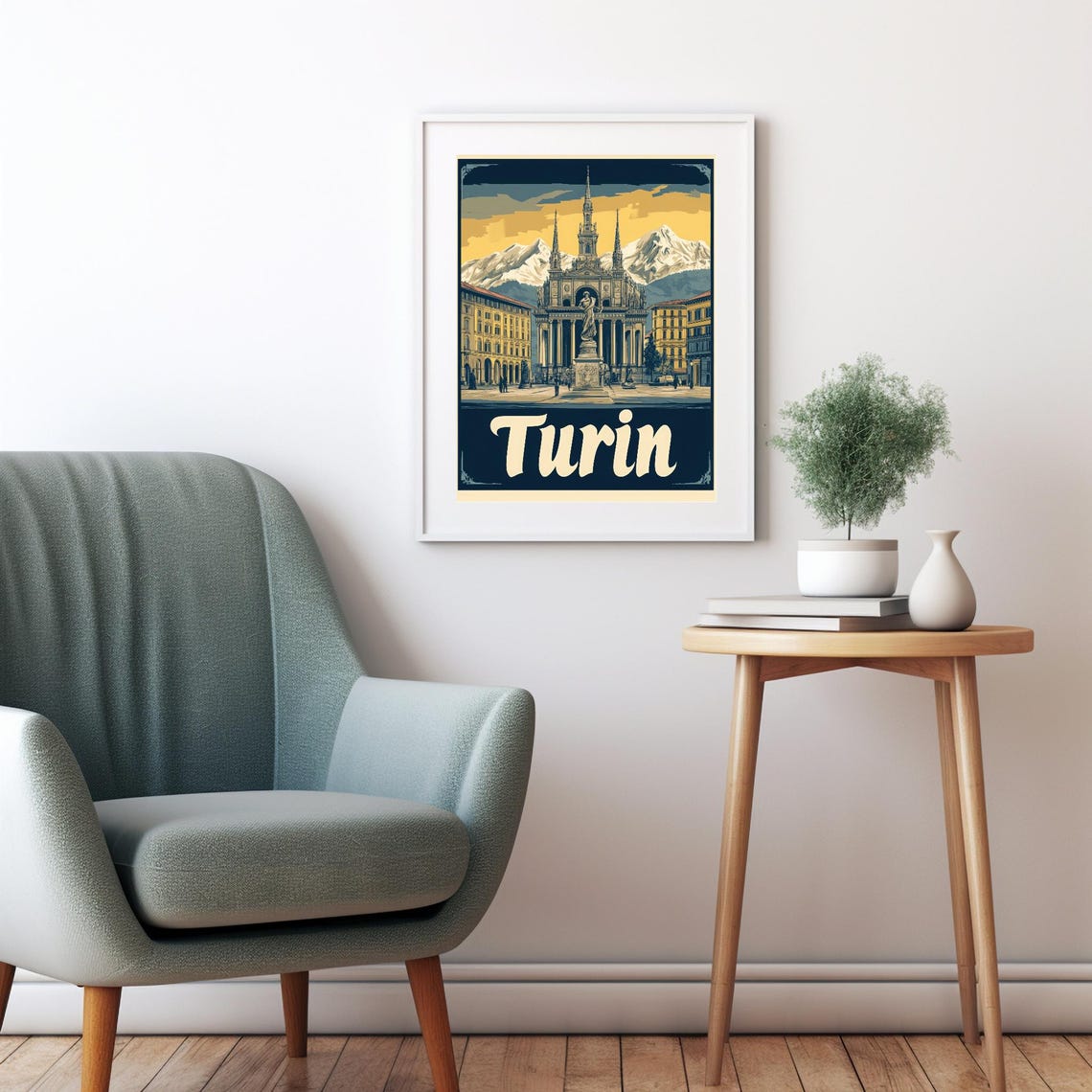 Vintage Turin Travel Poster Featuring Iconic Architecture And Snow Capped Mountains - Image 2