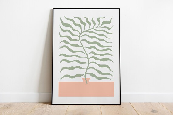Sage Green Palm Plant Terracotta Minimalist Botanical Poster
