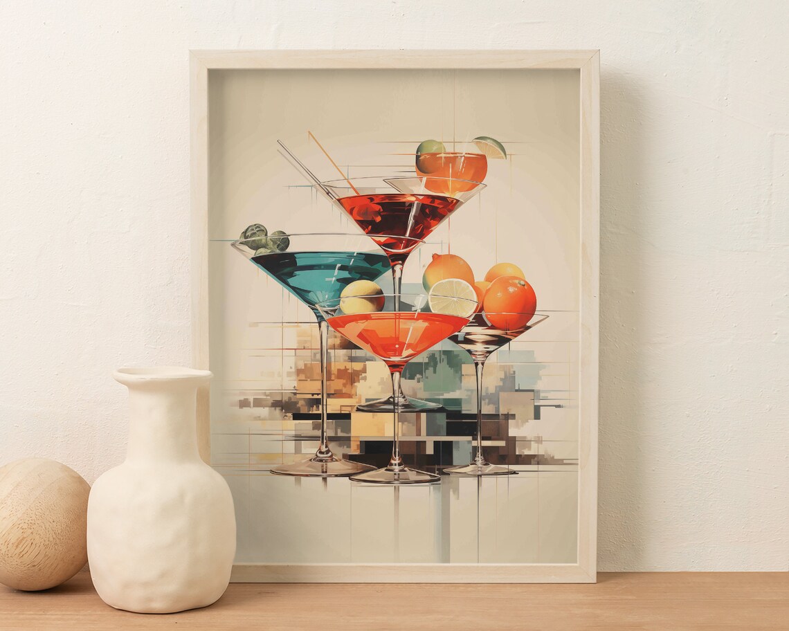 Colorful Abstract Cocktail Martini Glasses Modern Bar Decor Kitchen Poster