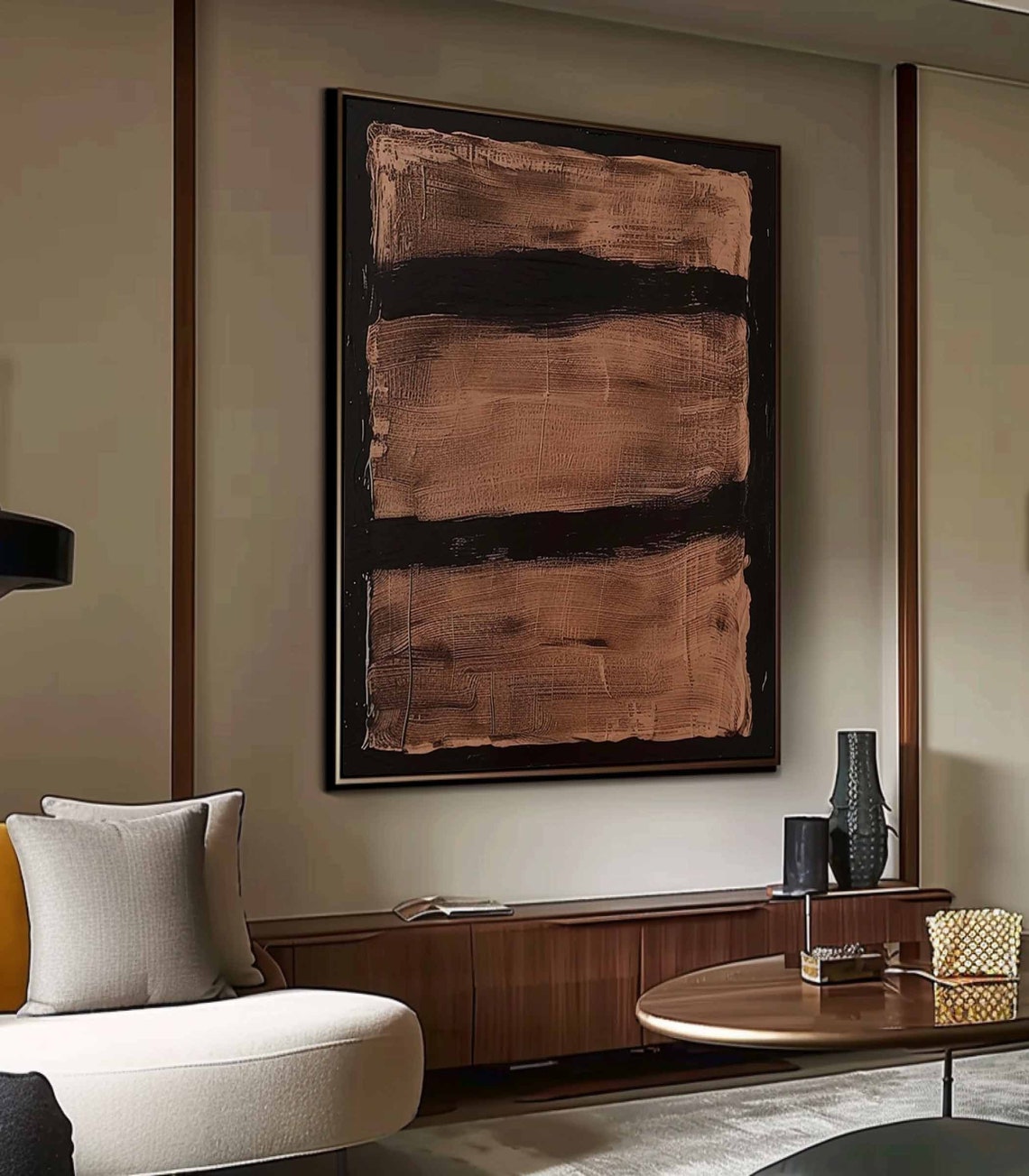 Copper Brown Bands on Black Rothko Style Abstract Art Poster - Image 3