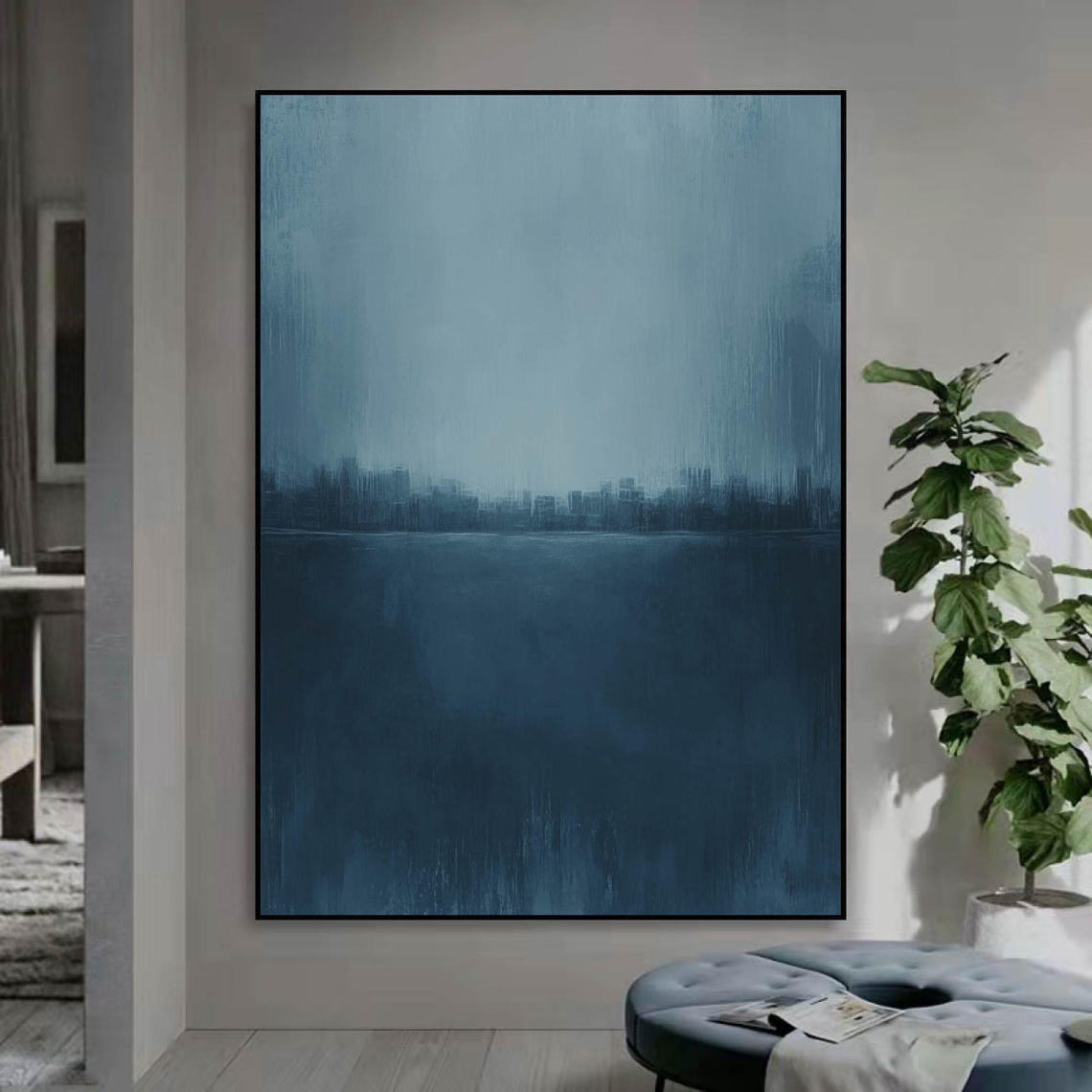 Soft Blue Abstract Minimalist Seascape Painting Calm Texture Wall Art - Image 3