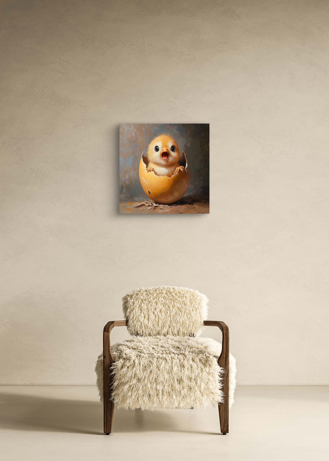 Baby Chick Hatching From Egg Joyful Spring Nursery Oil Painting Poster - Image 2