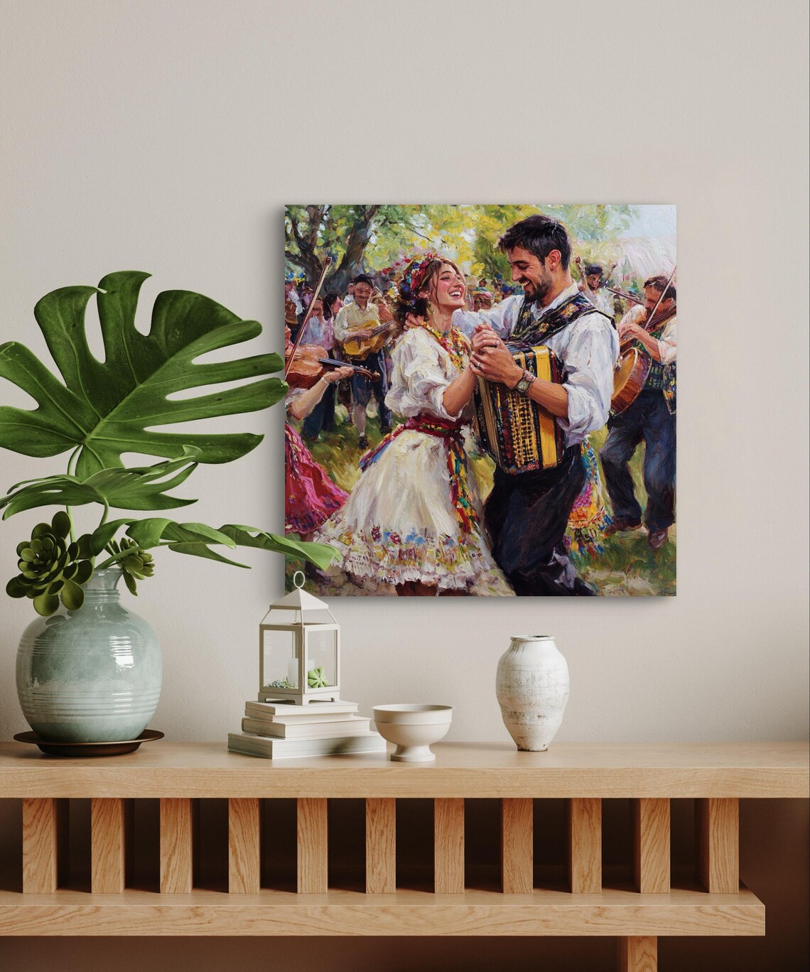 Joyful Folk Dance Couple Embroidered Costumes Festival Art Poster - Image 2