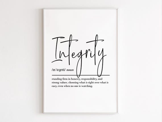 Integrity Definition Typography Motivational Art Print