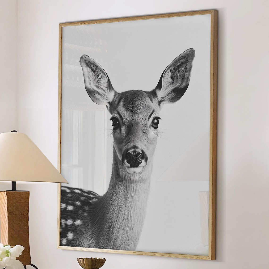 Black and White Spotted Fawn Baby Deer Portrait Photography Poster