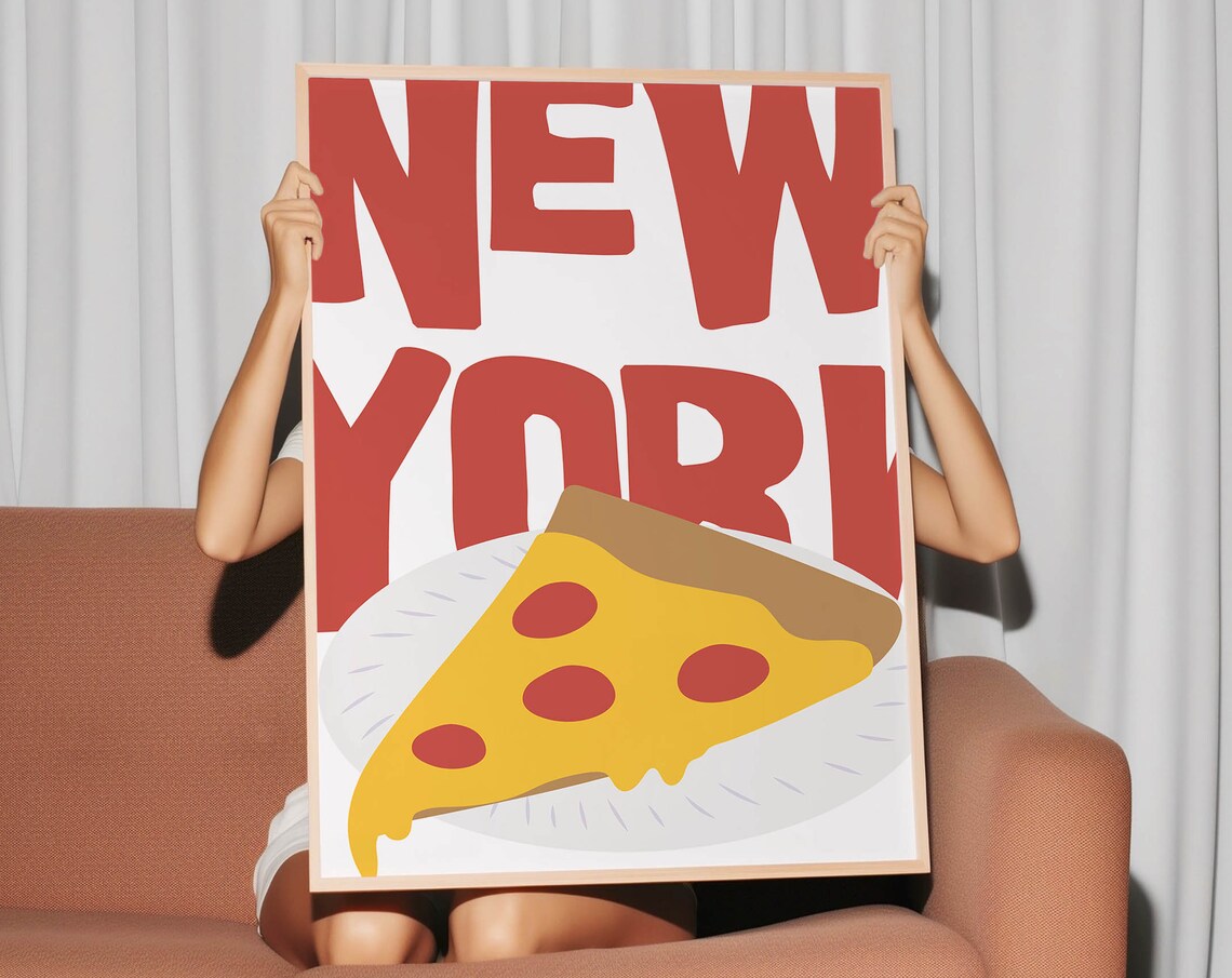 New York Pizza Slice Bold Red Typography Foodie City Wall Poster