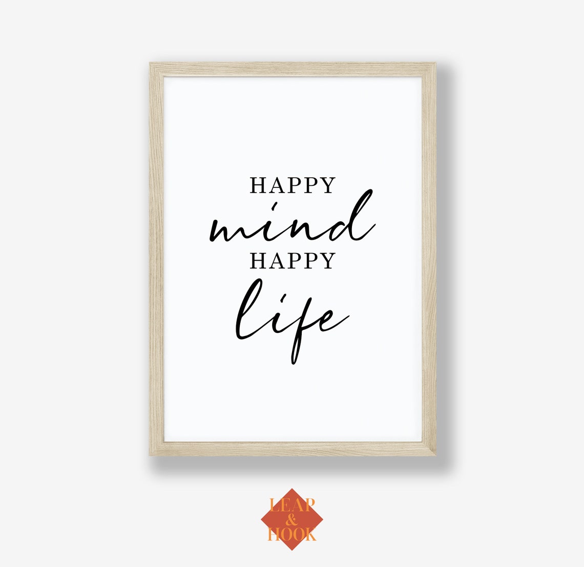 Motivational Poster Happy Mind Happy Life Mental Health Art Inspirational Quotes Minimalist Wall Art Law Of Attraction Self Care Art - Image 2