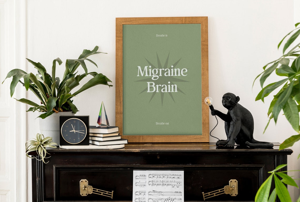 Migraine Brain Breathe In Breathe Out Sage Green Mindfulness Poster - Image 4