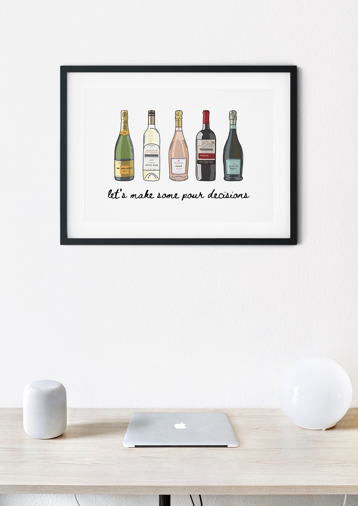 Lets Make Some Pour Decisions Funny Wine Bottle Bar Cart Wall Art - Image 3