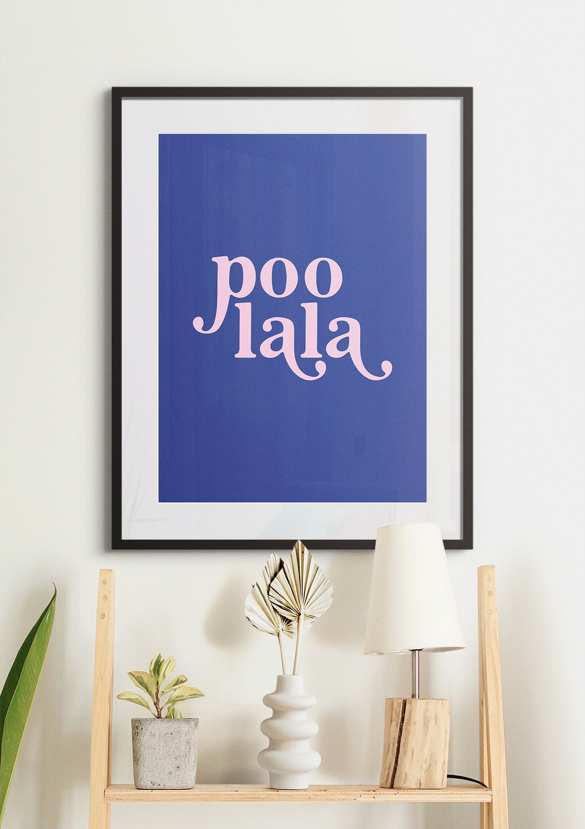 Poo Lala Funny Cheeky Pink Navy Bathroom Typography Sign Poster - Image 2
