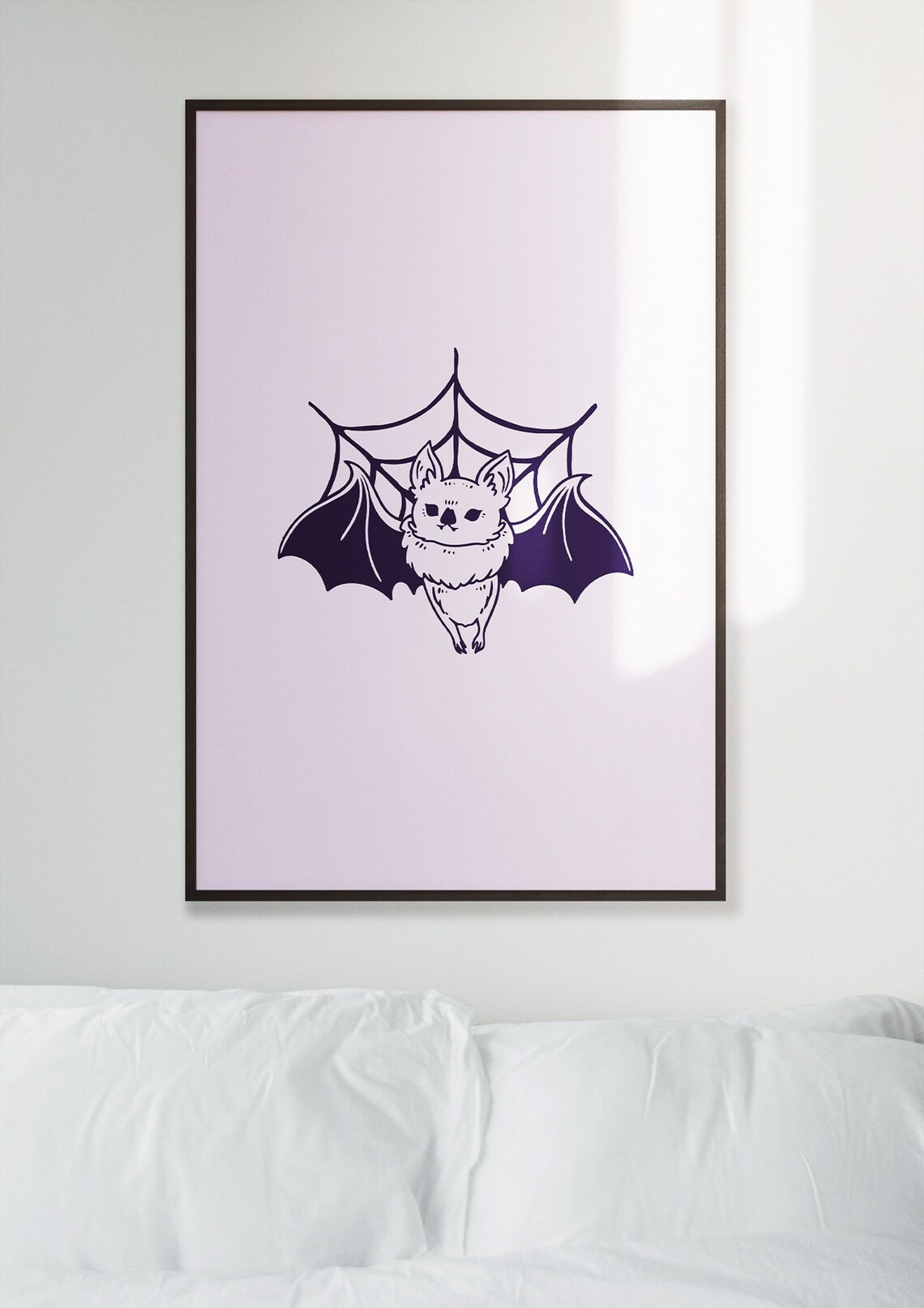 Cute Bat Spiderweb Halloween Print Pastel Purple Kids Spooky Wall Decor - Image 5