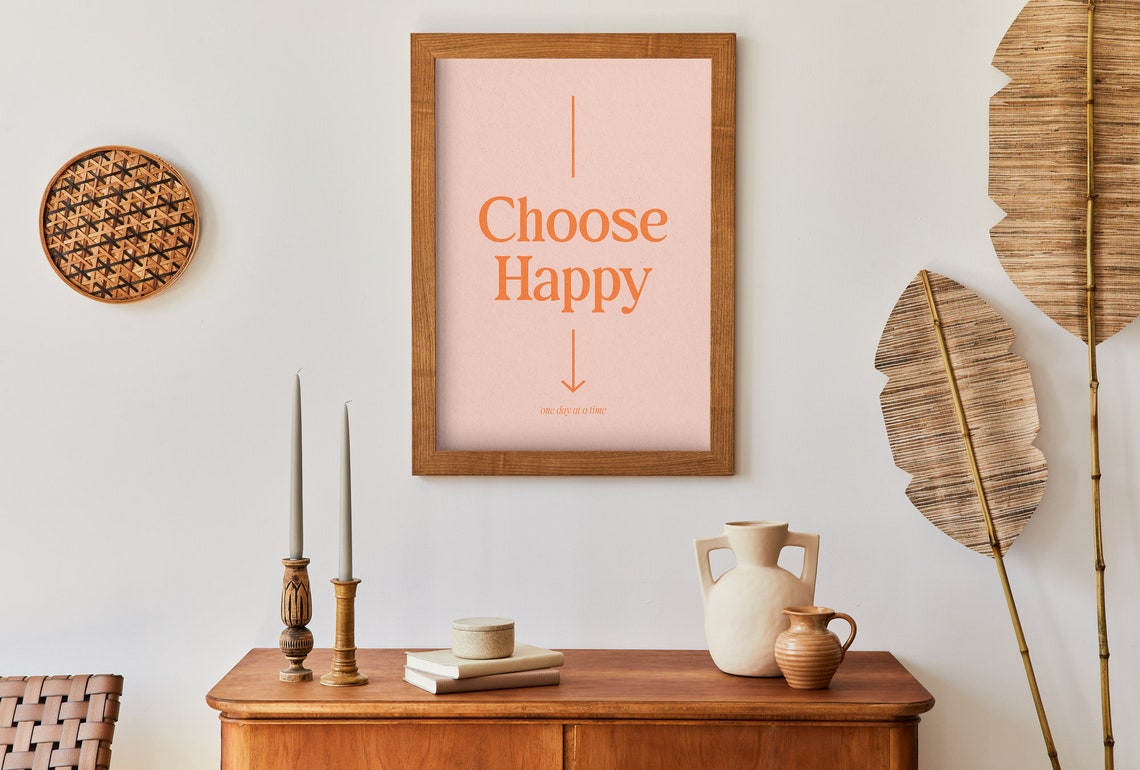 Choose Happy One Day At A Time Minimalist Orange Typography Poster - Image 2