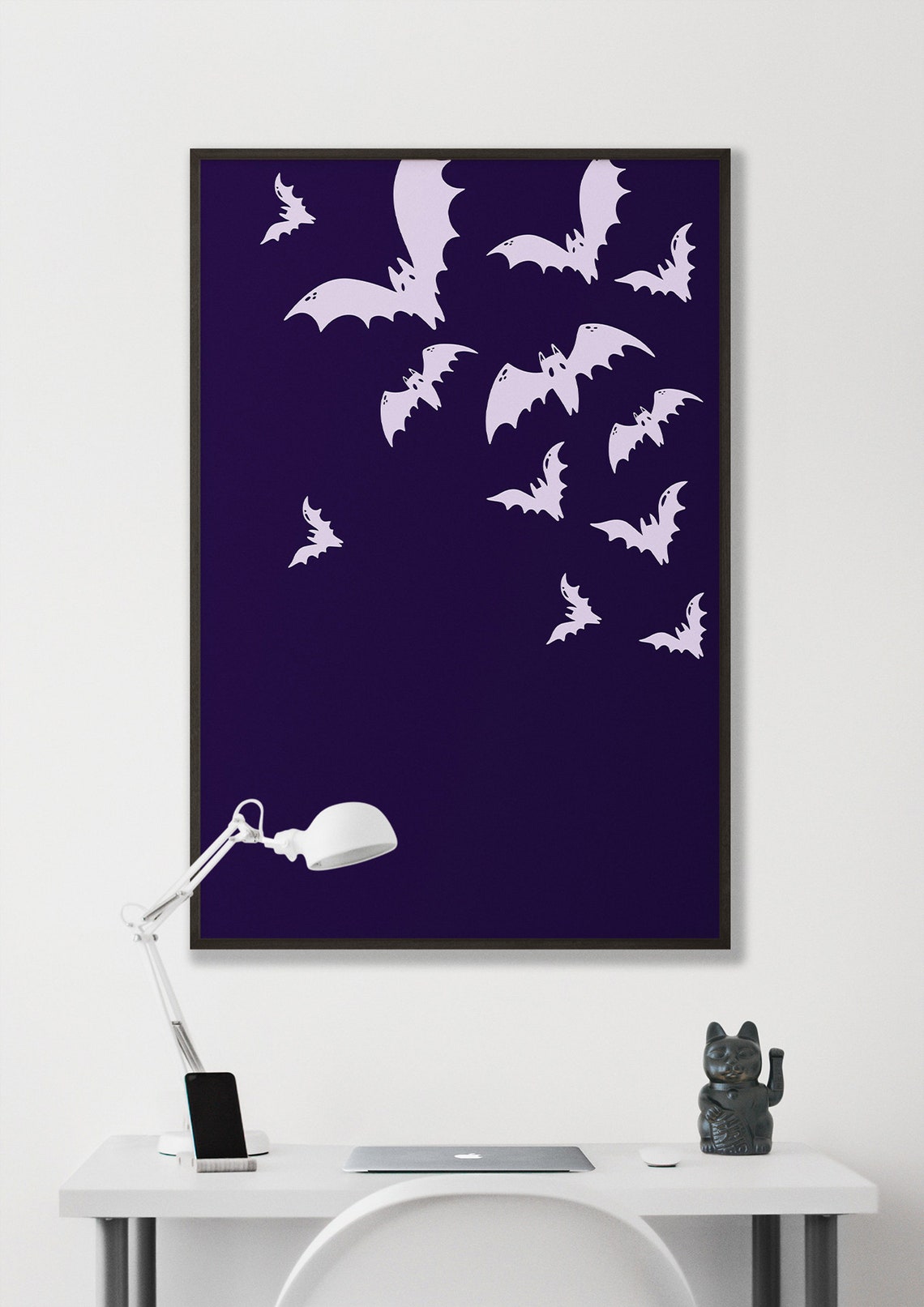 Flying Bats Silhouette Halloween Print Dark Purple Spooky Wall Decor - Image 2