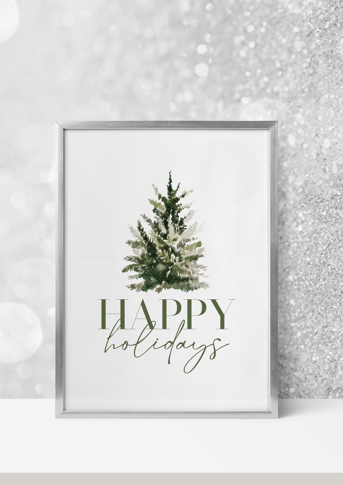 Happy Holidays Watercolor Green Christmas Tree Script Poster - Image 4