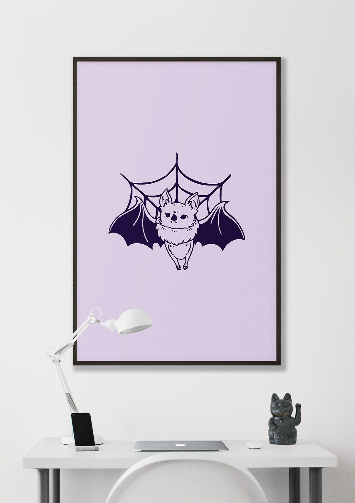 Cute Bat Spiderweb Halloween Print Pastel Purple Kids Spooky Wall Decor - Image 2