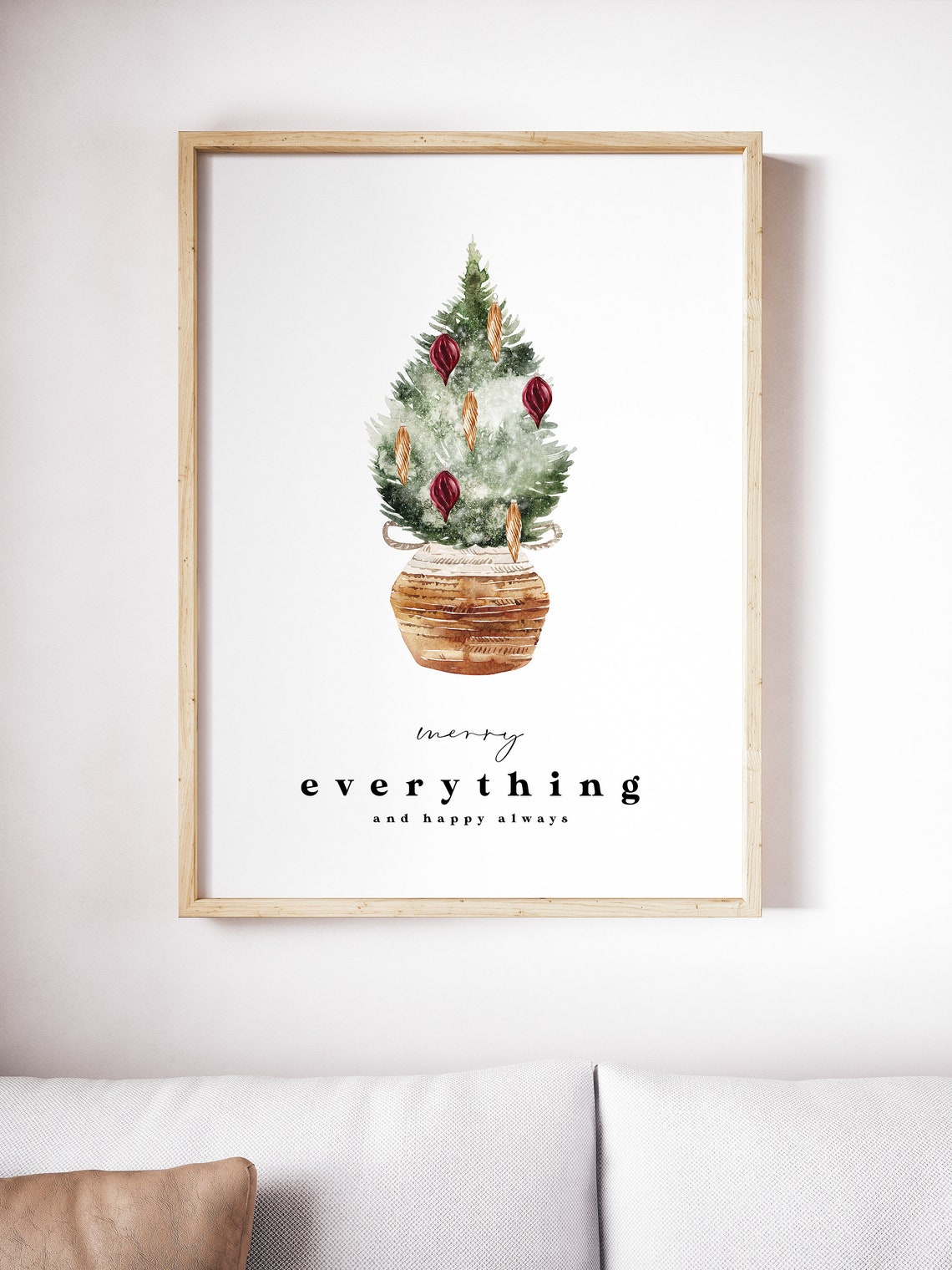 Merry Everything and Happy Always Watercolor Christmas Tree Poster - Image 2
