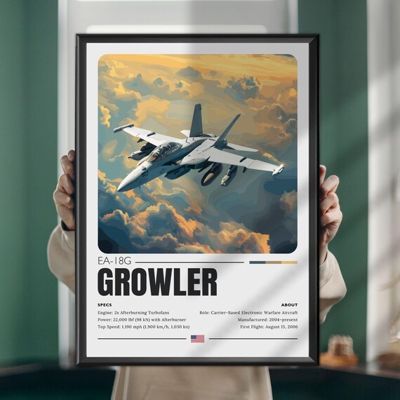 Ea18g Growler Fighter Jet Poster Modern Military Aircraft Illustration Aviation Art Print