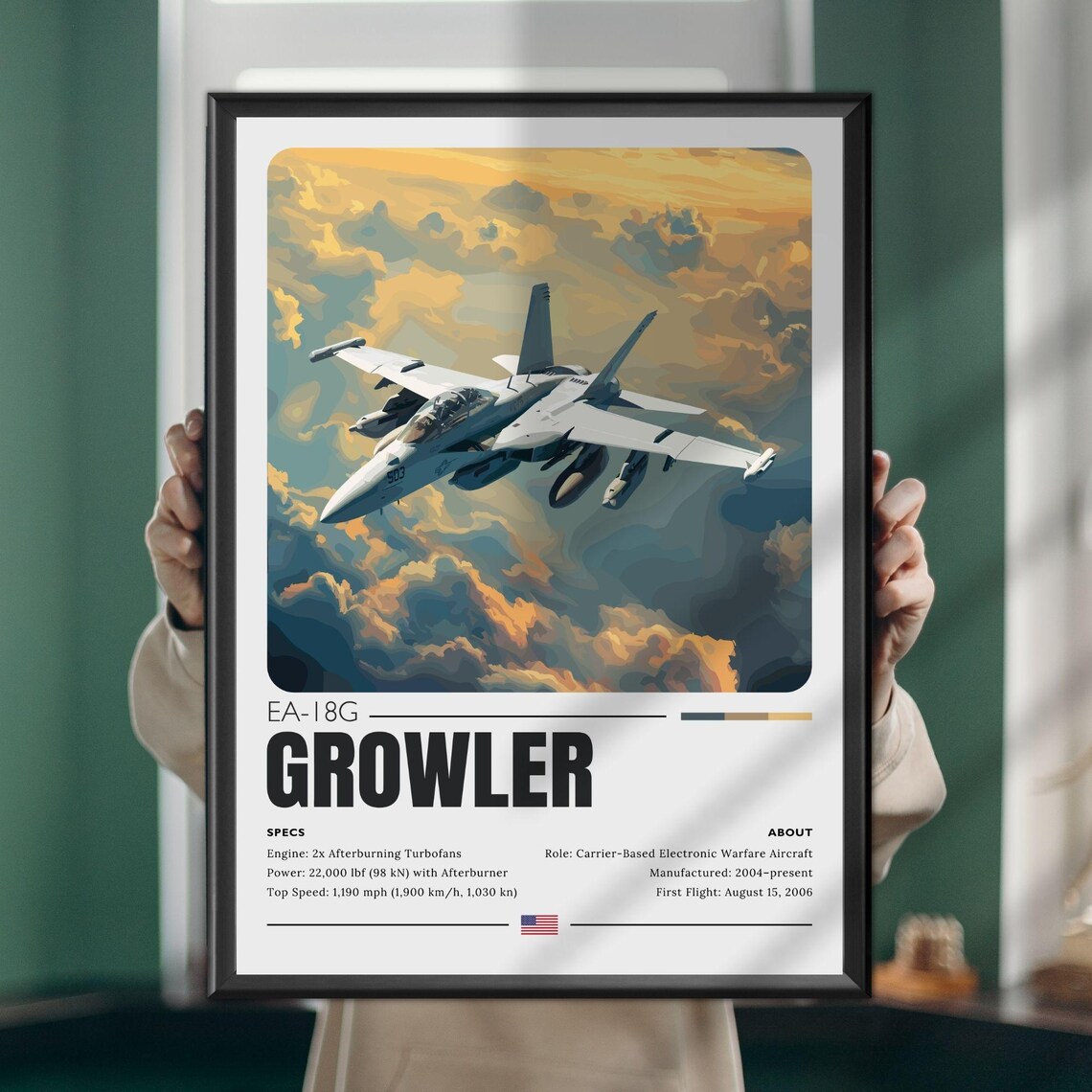 EA-18G Growler US Navy Electronic Warfare Jet Golden Sky Poster