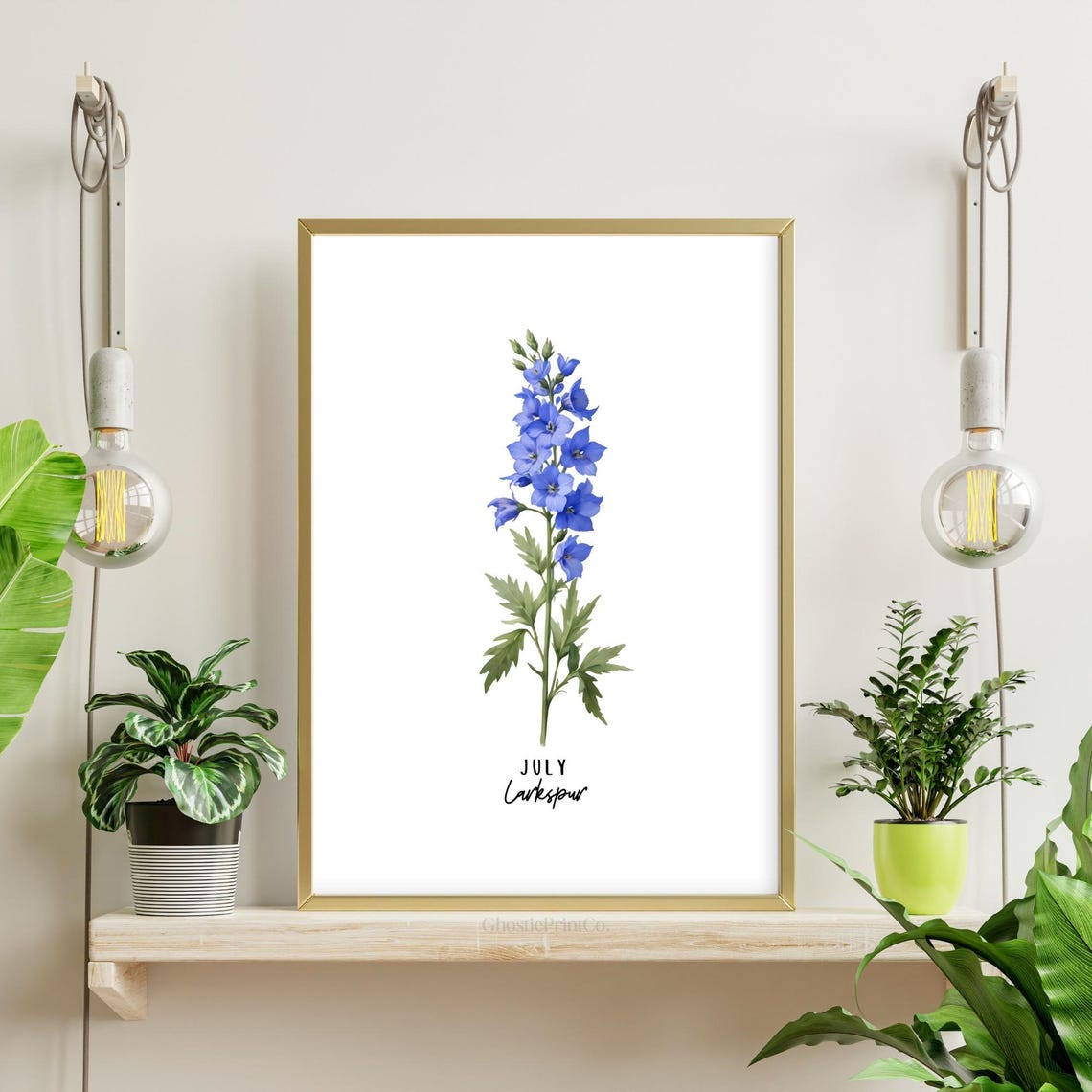 July Larkspur Botanical Watercolor Art Print - Image 3