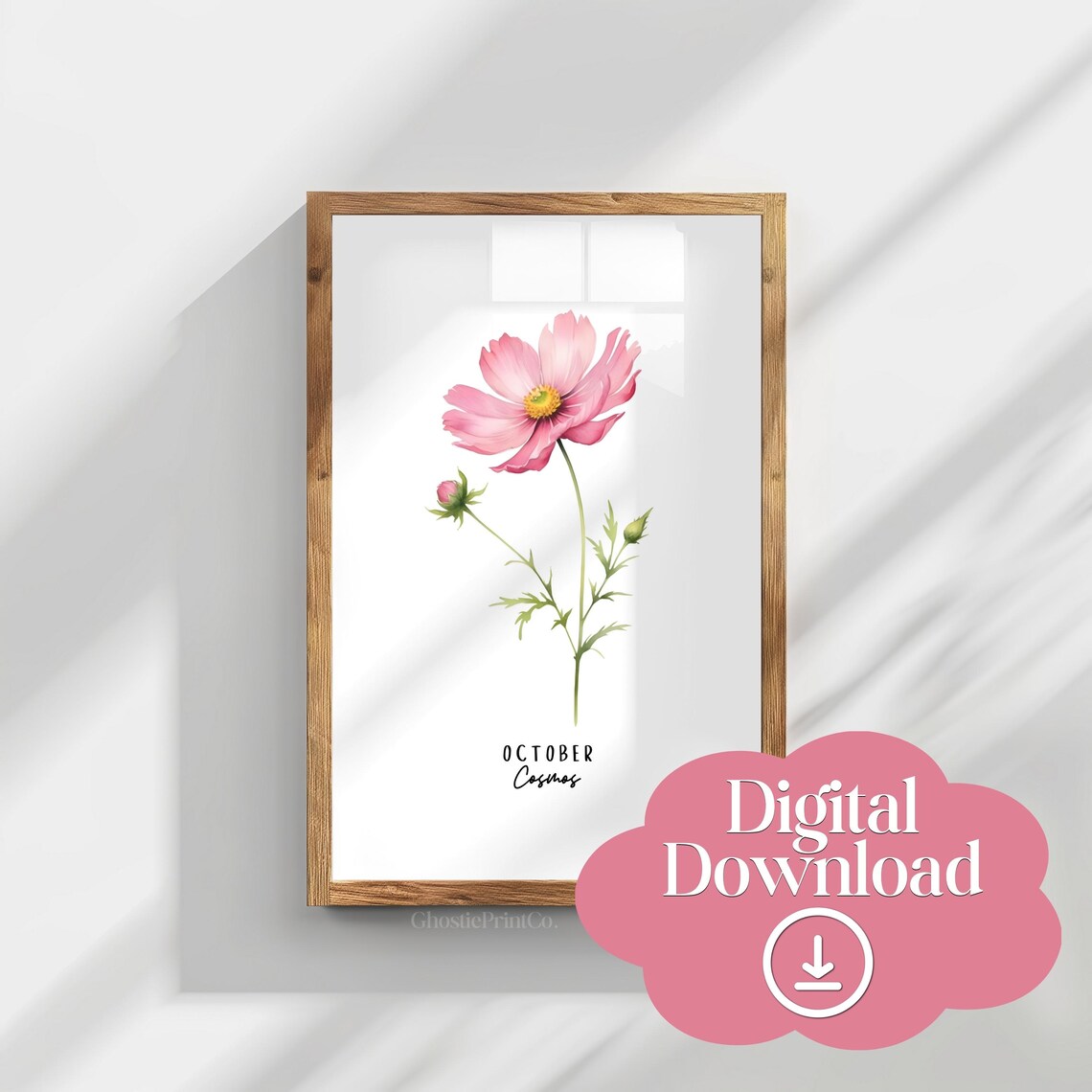 October Cosmos Birth Flower, Watercolor Botanical Art