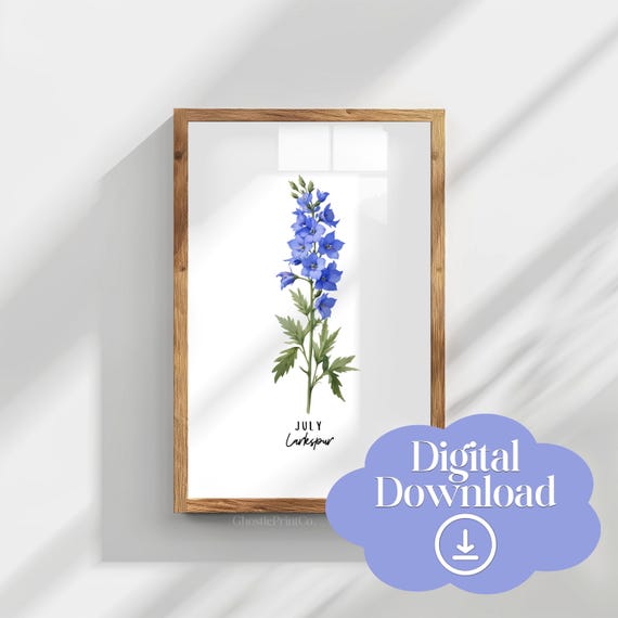 July Larkspur Botanical Watercolor Art Print