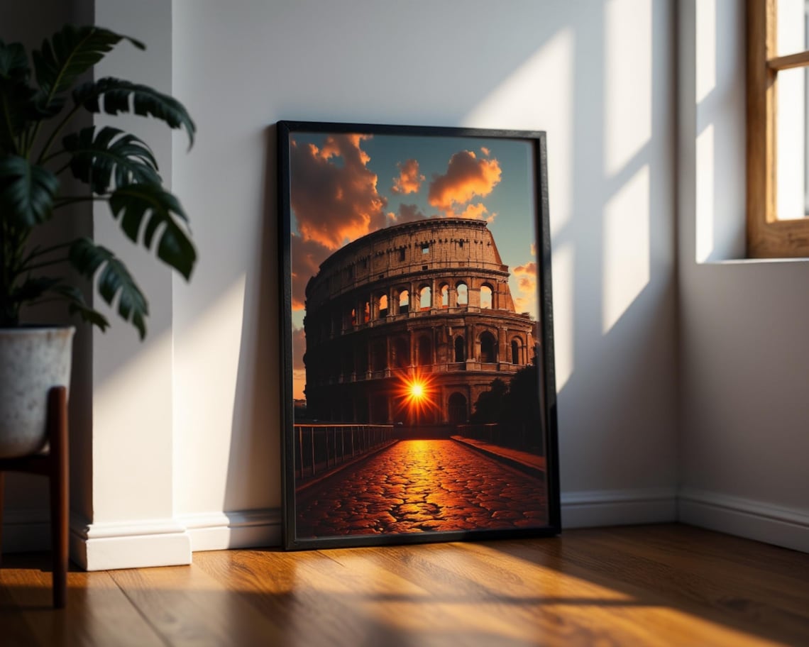 Colosseum Sunset Travel Poster, Roman Empire Decor