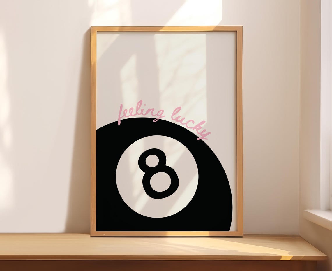 Feeling Lucky Eight Ball Pink Retro Pool Ball Trendy Wall Poster