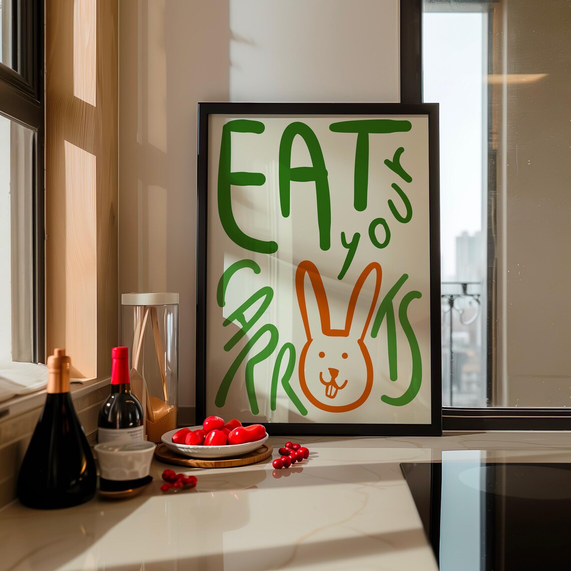 Eat Your Carrots Wall Art Bunny Kitchen Print Carrot Lover Decor Instant Poster Cute Eco Friendly Design - Image 2