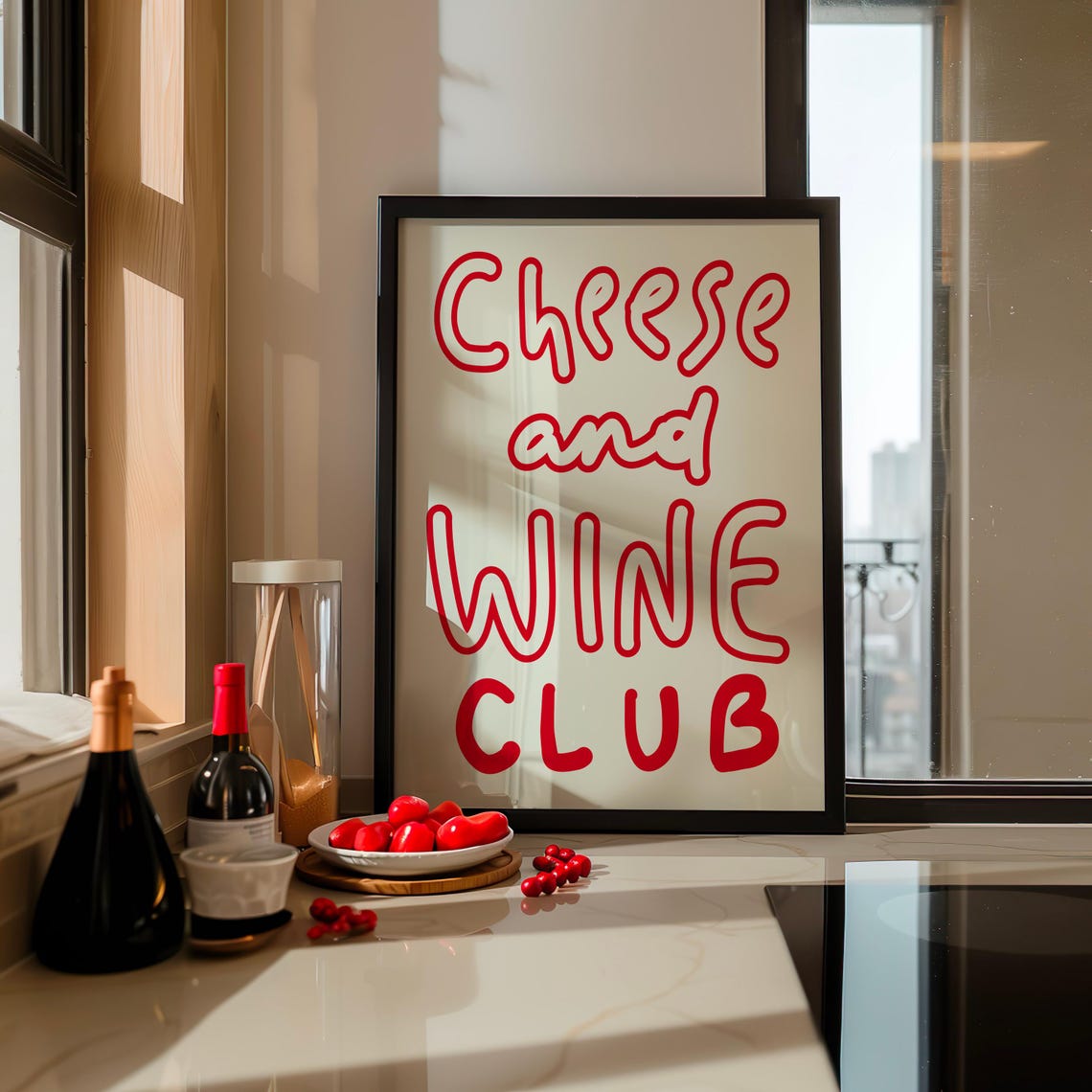 Cheese and Wine Club Bold Red Bubble Letter Fun Kitchen Poster - Image 2