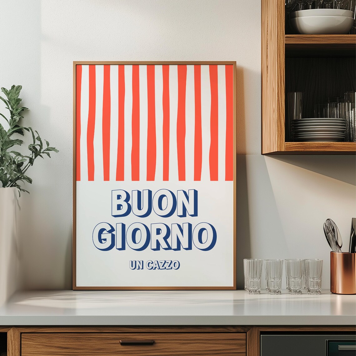 Buon Giorno Un Cazzo Sarcastic Red Stripe Italian Morning Poster - Image 2