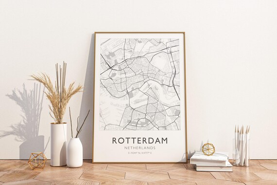 Rotterdam Netherlands Street Map With GPS Coordinates Minimalist Poster