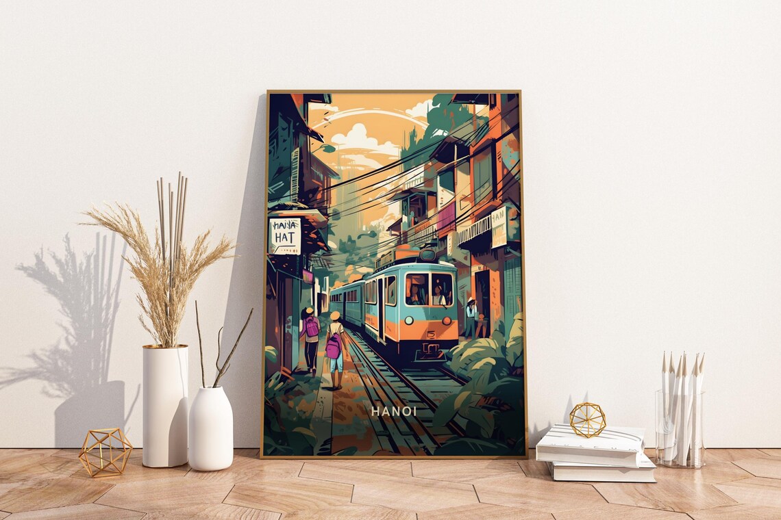 Hanoi Train Street Vietnam Colorful Old Quarter Travel Poster