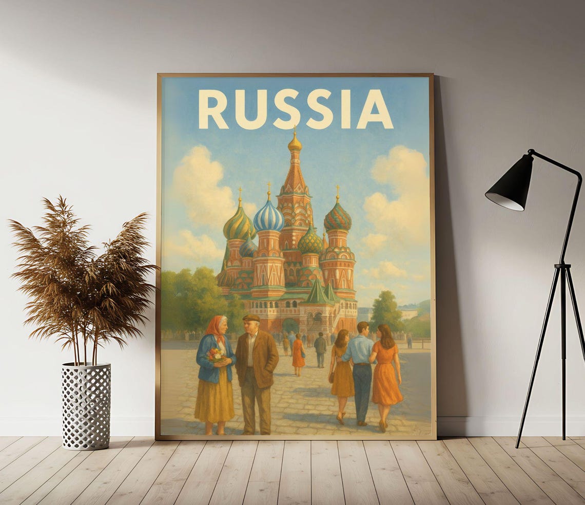 Russia St Basil's Cathedral Red Square Strollers Vintage Travel Poster