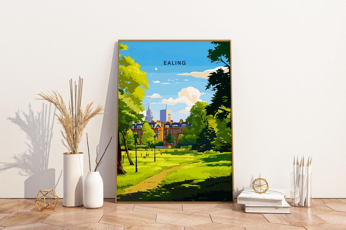 Ealing London Daytime Park Green Space Vintage Travel Poster