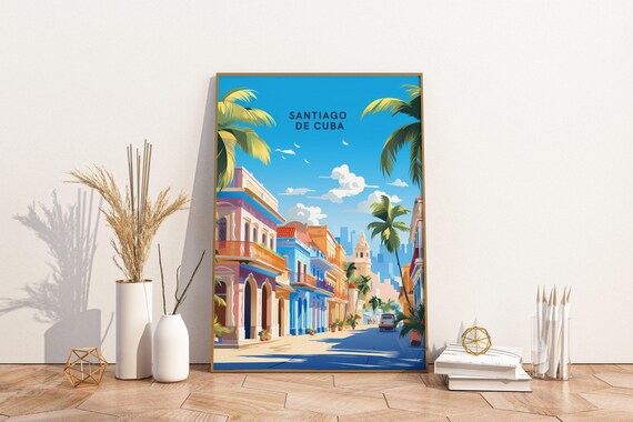 Santiago De Travel Print Poster Wall Art Vintage Tra
