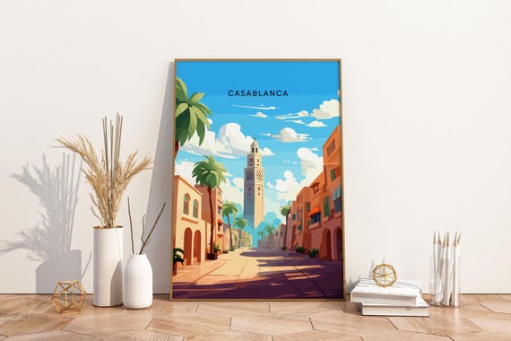Casablanca Morocco Travel Print Poster Wall Art Vintage De