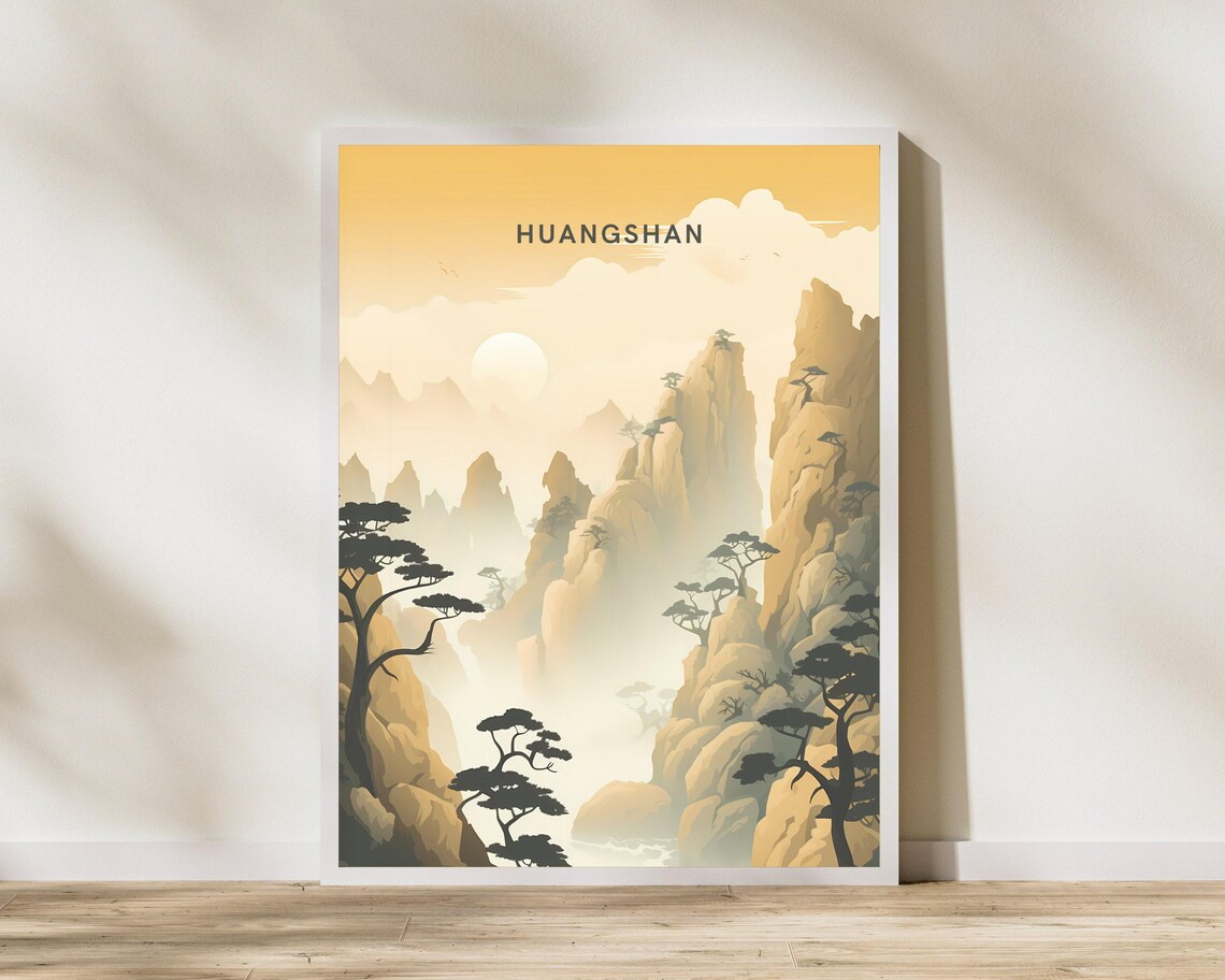Huangshan Yellow Mountains Misty Granite Peaks China Travel Poster
