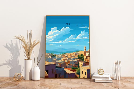 Fes Morocco Travel Print Poster Wall Art Vintage Decor