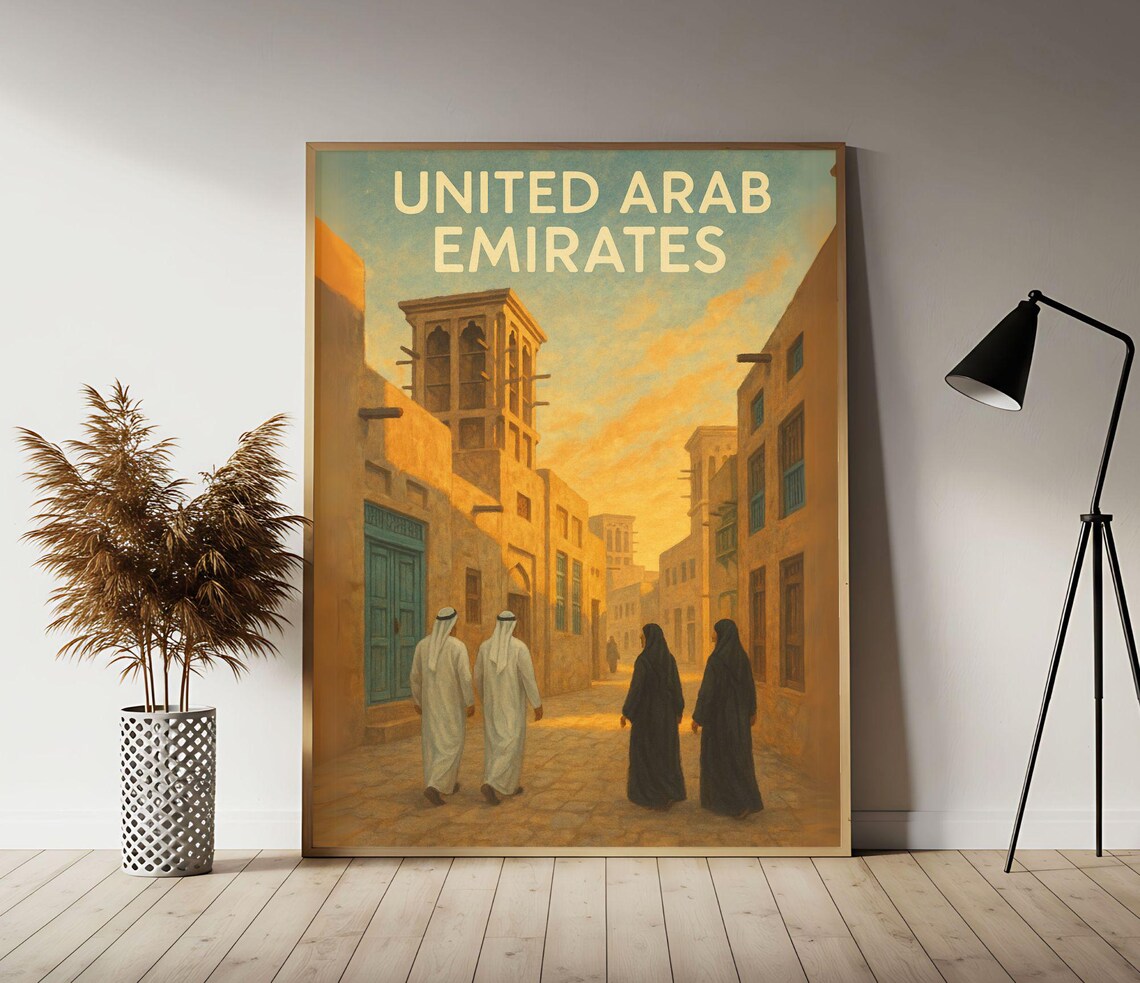 United Arab Emirates Vintage Travel Poster Old Town Street Scene
