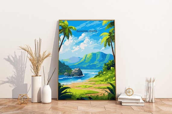Guadeloupe Caribbean Island Beach Palm Trees Tropical View Poster
