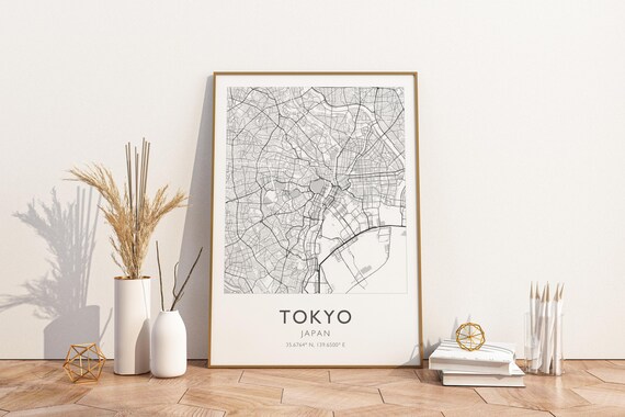 Tokyo Japan Minimalist City Street Map Vintage Travel Art Poster