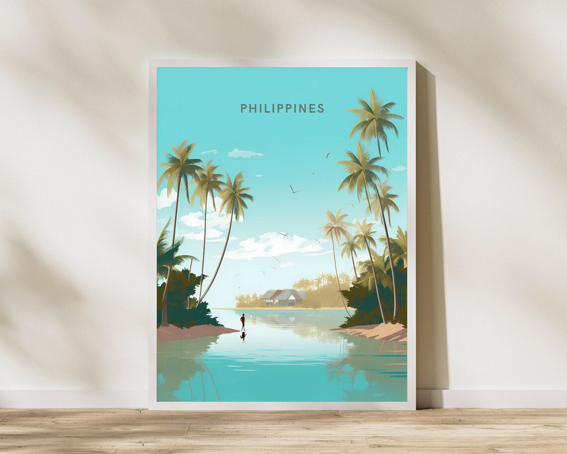 Philippines Tropical Lagoon Palm Trees Turquoise Water Travel Poster
