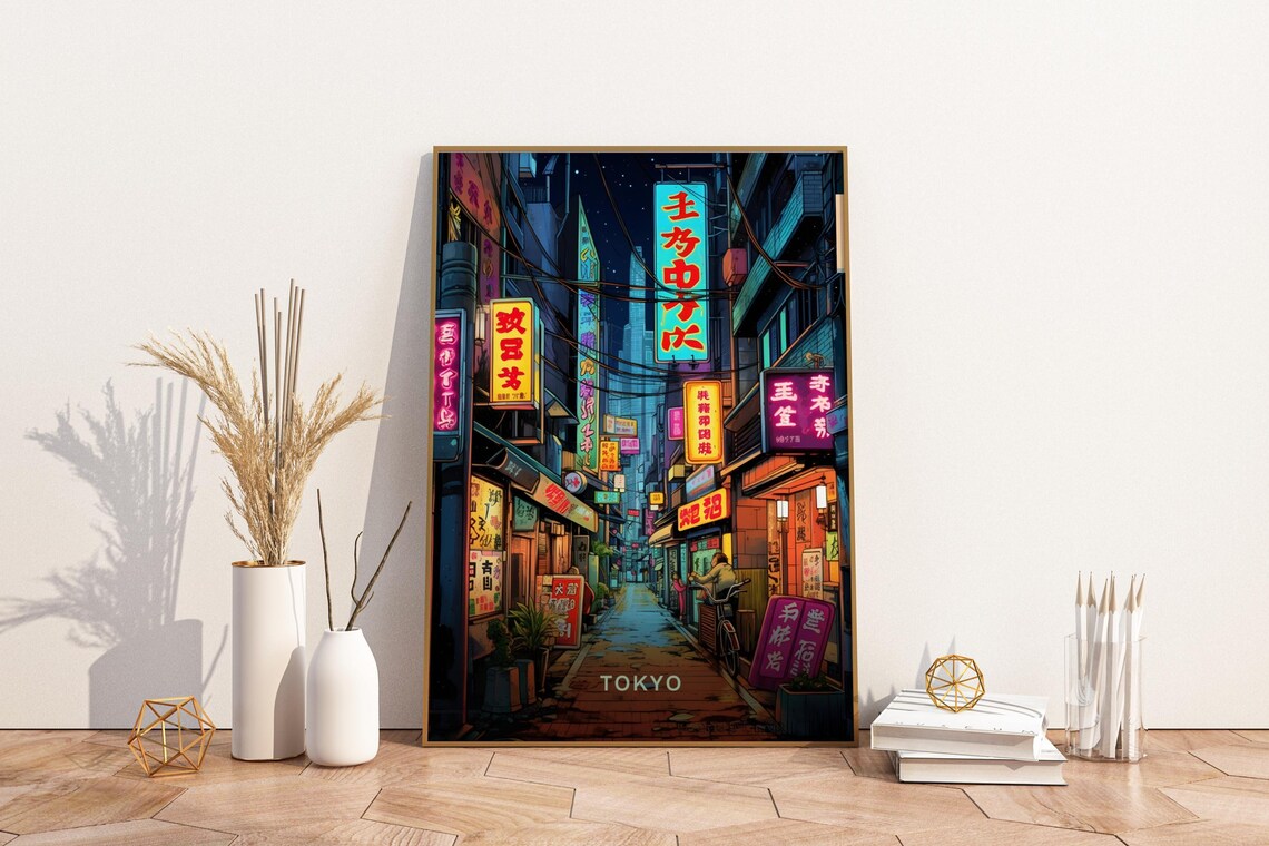 Tokyo Japan Neon Alley Night Golden Gai Nightlife Art Poster