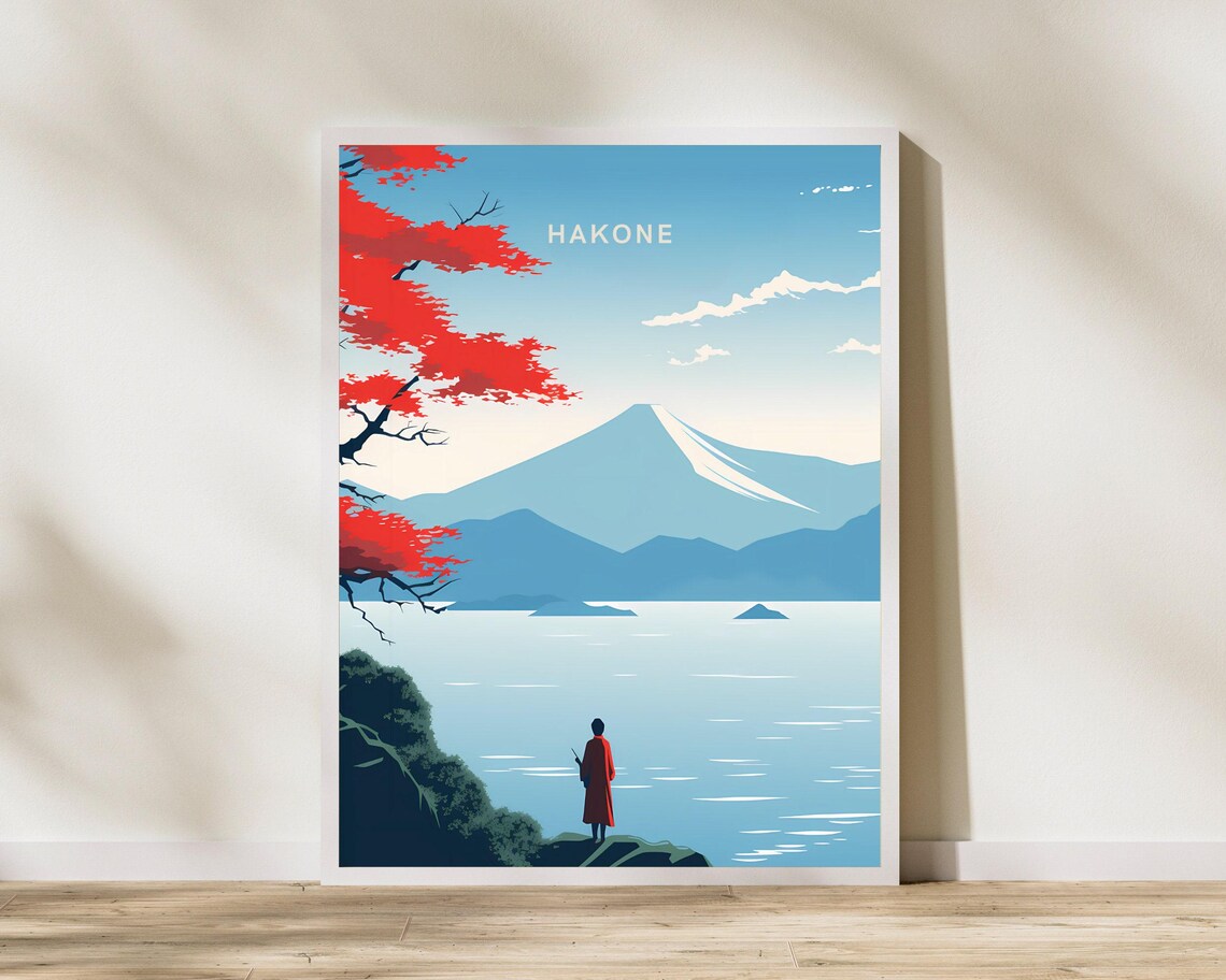 Hakone Japan Mount Fuji Lake Red Maple Autumn Scenery Art Poster