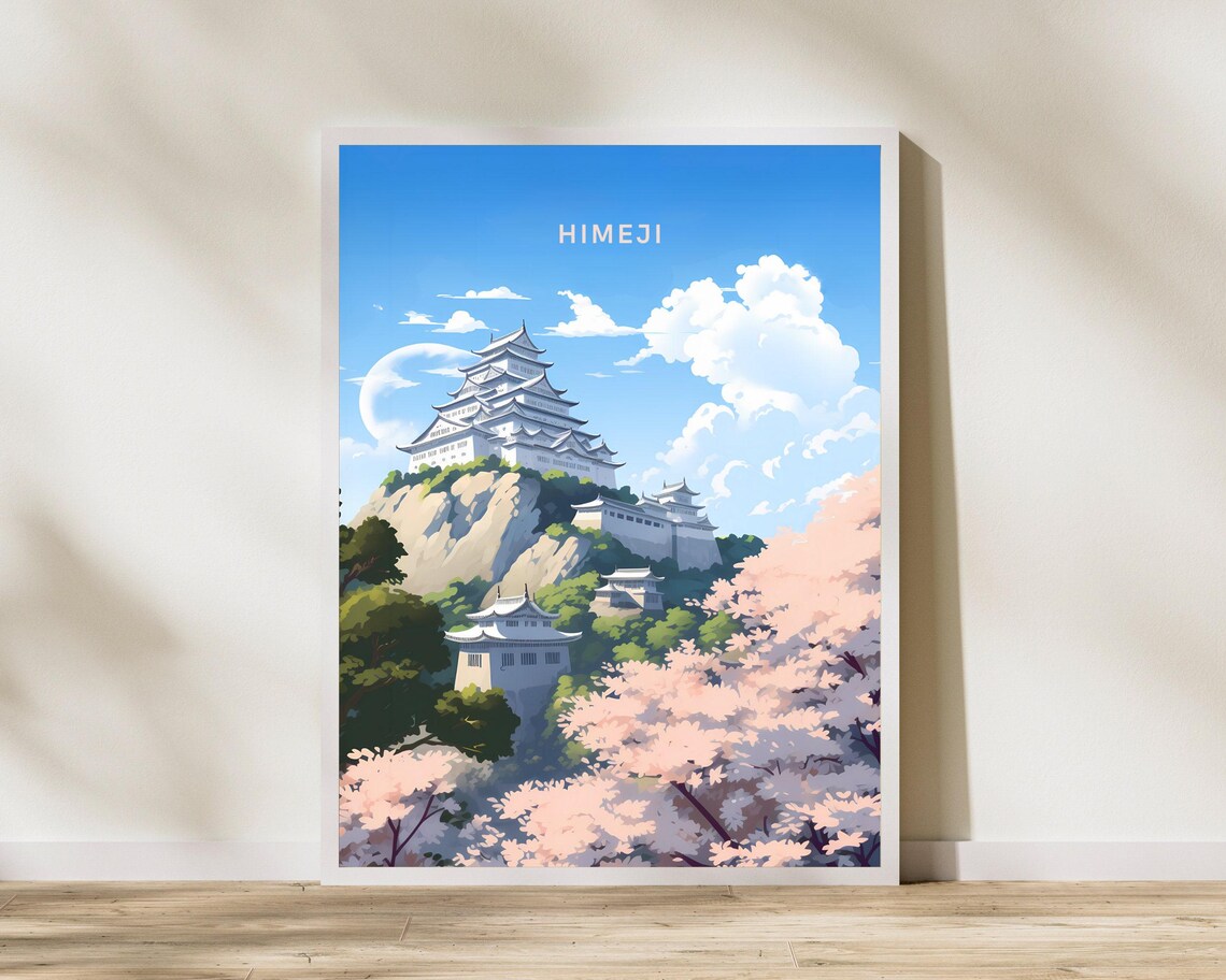 Himeji Japan Castle Cherry Blossom Spring Hill Garden Art Poster